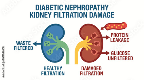 Foto Diabetic Nephropathy Kidney Filtration Damage Medical Diagram