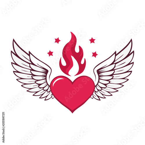 Red heart with wings and flame icon