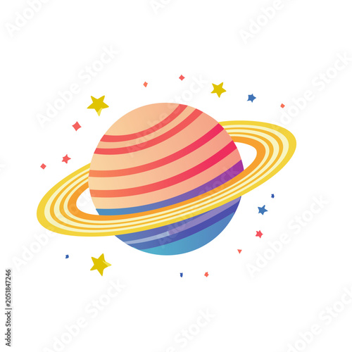 Stylized planet with rings and stars in space