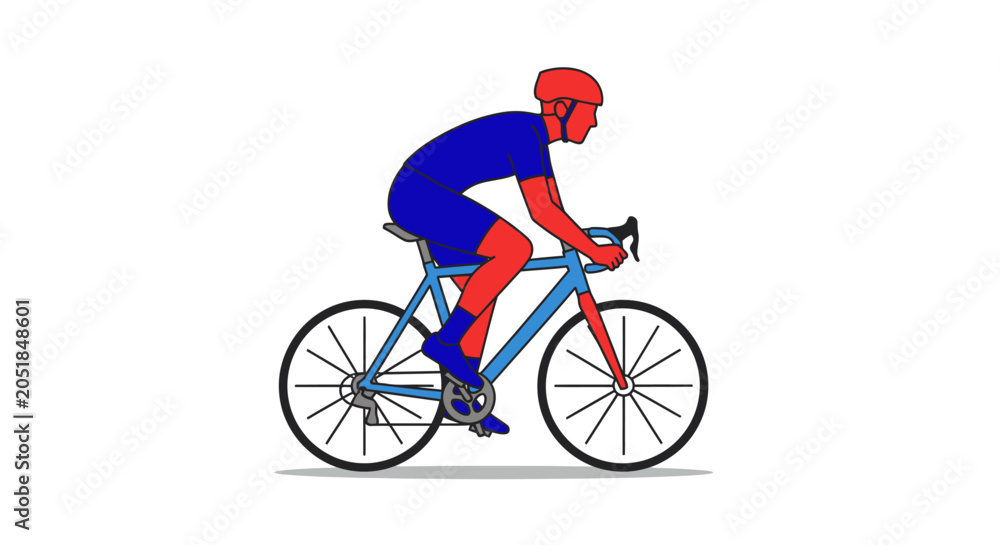 Fototapeta premium Man riding blue bicycle fast road.