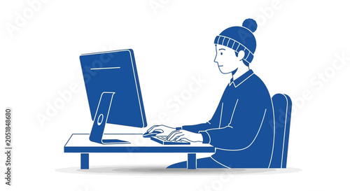 Tableau sur toile Man wearing a hat at computer.