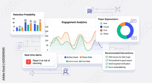 Cuadro en lienzo Engagement analytics dashboard with player retention, segmentation, and churn ra