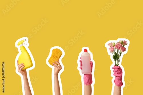 Female hands with bottles o...