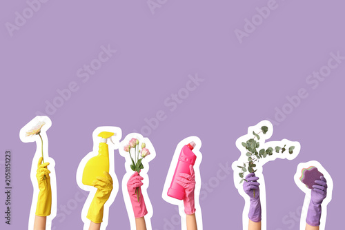 Many female hands in rubber...