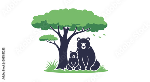 Fotografía Mother bear and cub sitting together.