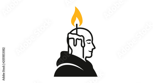 Foto Conceptual Illustration of a Human Head as a Melting Wax Candle