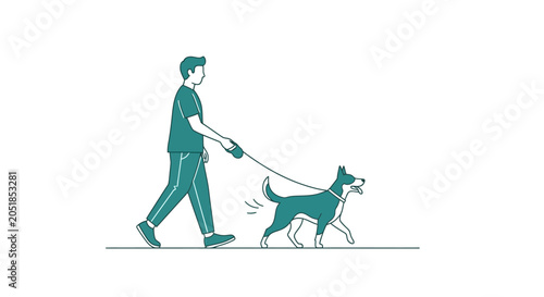 Fotografía Man Walking Dog on Leash Outdoors.