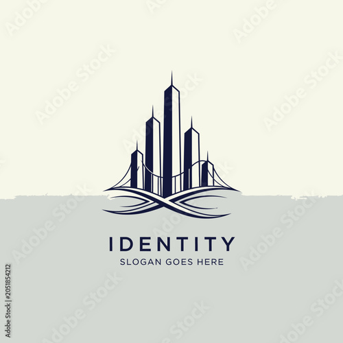 Obraz na płótnie Abstract city skyline logo with flowing lines and minimalistic design