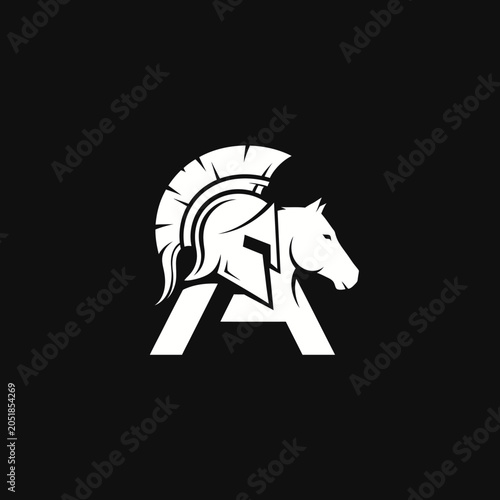 Photos Monochrome logo of a horse's head integrated with a schematic knight's helmet wi