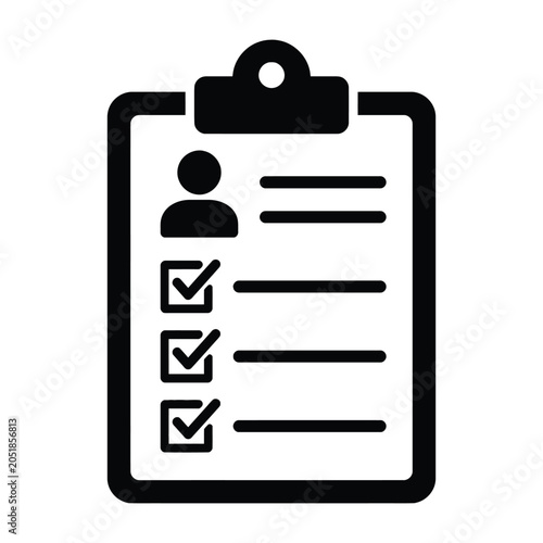 Registration Form Clipboard Icon Vector Event Check In Checklist Symbol Silhouette Isolated on White Background