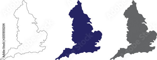Tableau sur toile England map vector illustration silhouette set featuring dark blue fill and contour outline versions for british regional geography and united kingdom travel info