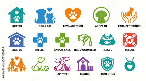Obraz na płótnie Animal Shelter Care Icons Set.