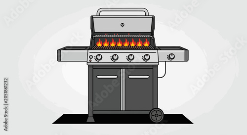 Barbecue Grill with Flames and Grate, Outdoor Cooking Equipment