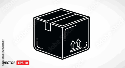 Fotografie Black shipping box icon with fragility symbols, vector illustration