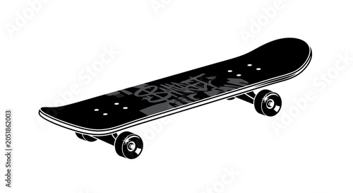 Black Skateboard Isolated on White Background, Urban Sport Equipment