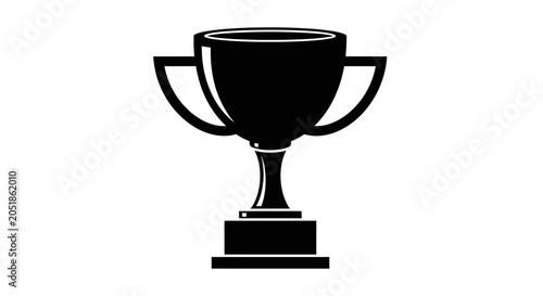 Black Silhouette Trophy Cup Icon on White Background, Award Symbol