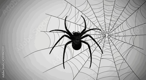 Black spider on a web, close-up, creepy, Halloween, arachnid, insect, nature