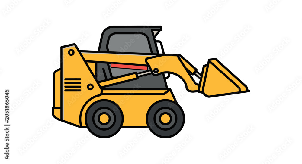 Naklejka premium Compact Yellow Skid Steer Loader Construction Vehicle Heavy Equipment Illustration