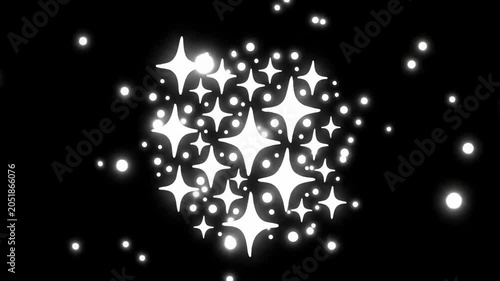 Glowing Sparkle Cluster with White Shining Stars and Dots on Black Background, Ideal for Magical Transitions or Festive Video Overlays.
