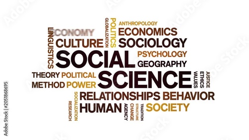 Social Science animated word cloud-text design animation tag kinetic typography seamless loop.