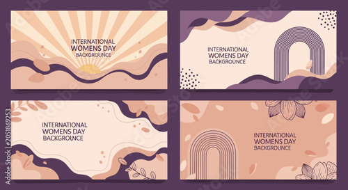 Abstract international womens day backgrounds in earthy tones and decorative elements