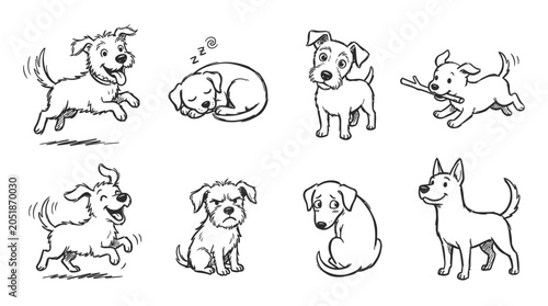 Cute Dog Illustrations: Playful Pups in Various Poses and Emotions