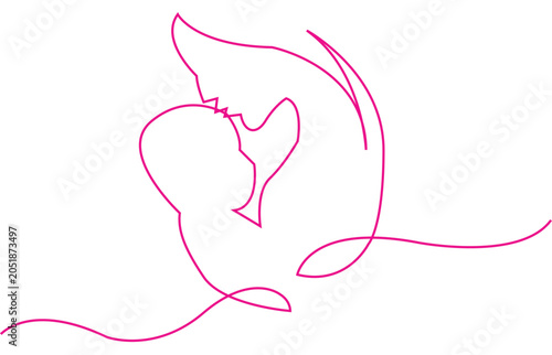 Mother and Baby Continuous Line Art Silhouette, Love and Family Concept