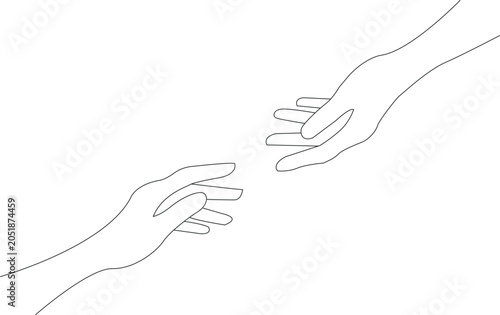 Reaching Hands Connection Line Art Vector Illustration