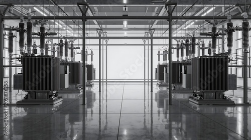Industrial Power Substation Interior - A Monochromatic Perspective of Infrastructure.