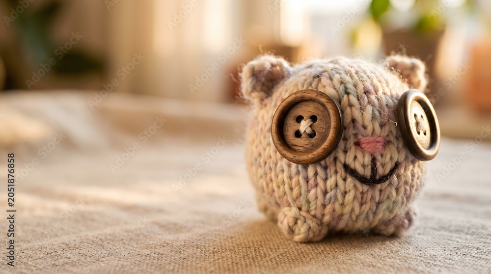 Fototapeta premium Cute handmade stuffed animal made of knitted wool