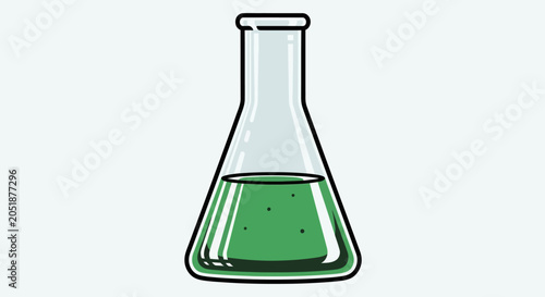 Foto Green Liquid in Erlenmeyer Flask with Bubbles, Science Lab Equipment