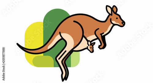 Fotografie Kangaroo with joey in pouch, cartoon style, Australian wildlife, vector illustra