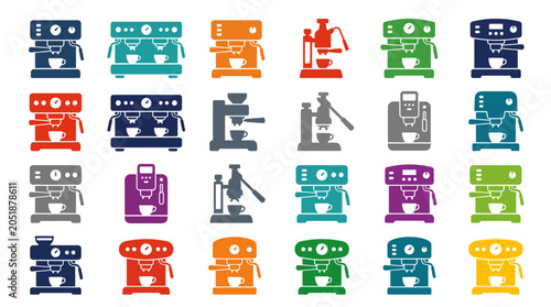 Quadro su tela Colorful coffee machines in variety.