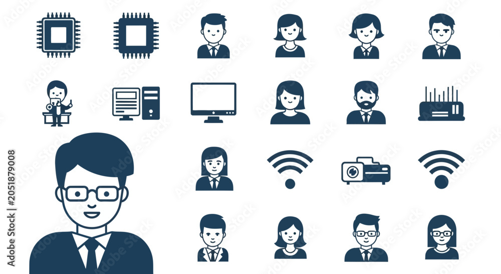 Fototapeta premium Technology and Professional Avatar Vector Icon Set for Business