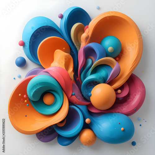 Vibrant Geometric Forms in Organic 3D Abstract Background with Modern Artistic Design