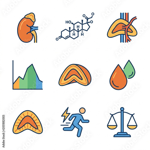 Schilderij op canvas Adrenal gland and related medical science icons.