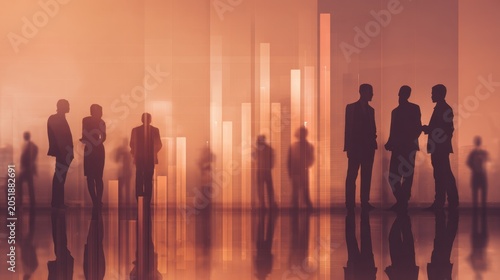 Business professionals silhouette against financial growth bar chart background