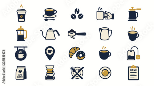 Coffee and tea drink icons set.