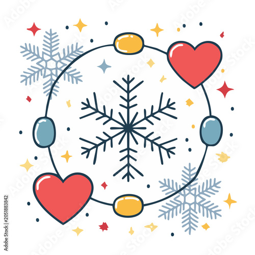 Winter snowflake and heart decoration with stars
