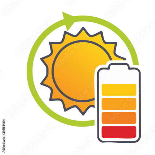 Solar energy battery icon with recycle symbol