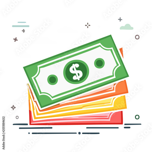 Stack of colorful flat design dollar bills