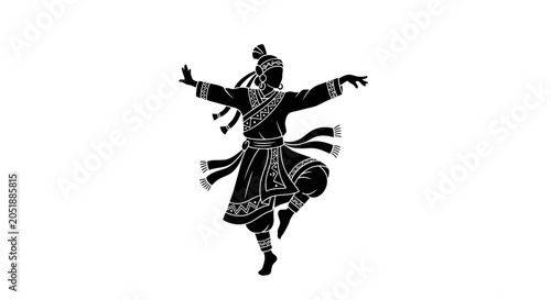 Foto Silhouette of Traditional Dancer in Ethnic Costume, Artistic Black and White