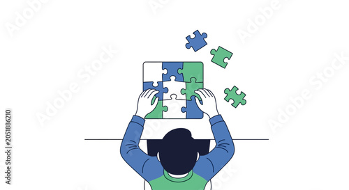 Quadro su tela Person Solving Puzzle with Pieces.