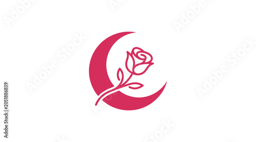 Bild auf Leinwand Pink Rose on Crescent Moon Logo.