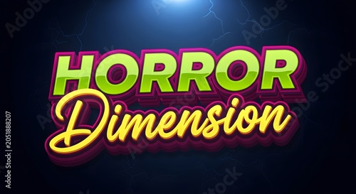 Horror dimension 3d text effect with vibrant green and yellow typography on a dark background
