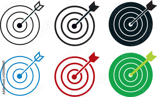 set of target icon with arrow in center graphics, containing high-quality accuracy and objective achievement symbols in an isolated vector