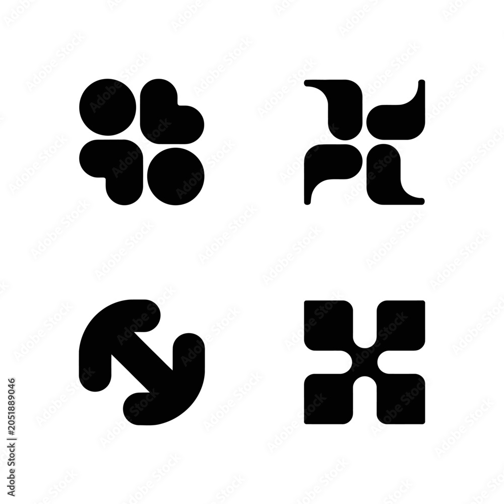 Fototapeta premium Four black abstract geometric icons on a white background