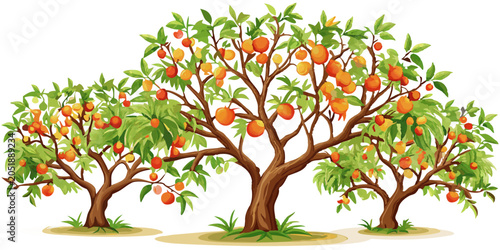 Three fruit trees with ripe oranges growing in a garden vitamin c vitamin rich vitamins healthy food healthy eating healthy lifestyle healthy living