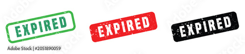 Photography Expired Stamp Set: A collection of three weathered stamps in green, red, and black, each boldly imprinted with the word EXPIRED, signifying finality and completion