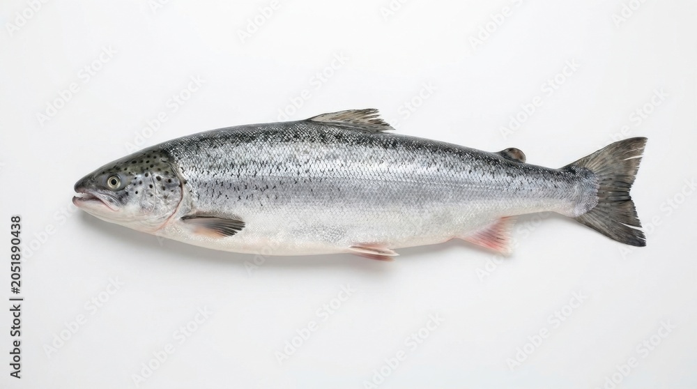 Fototapeta premium Whole Fresh Raw Atlantic Salmon Fish Isolated on White Background Studio Shot for Culinary and Seafood Concept